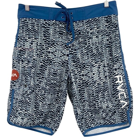 RVCA Mens Performance Stretch Boardshorts Size 30 Blue Black Surf Short EUC - Picture 1 of 10